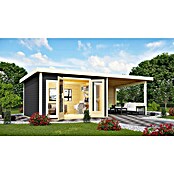Karibu Gartenhaus Radeburg 2 (Außenmaß inkl. Dachüberstand (B x T): 724 x 331,5 cm, Holz, Terragrau, Mit Seitendach und Rückwand) | BAUHAUS