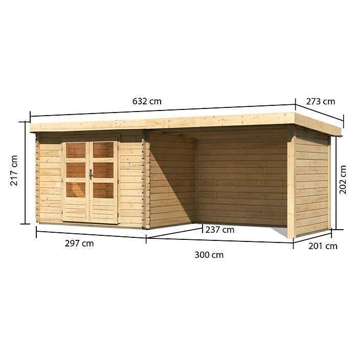 Karibu Gartenhaus Bastrup 3 (Außenmaß inkl. Dachüberstand (B x T): 614 x 273 cm, Holz, Natur, Mit Seitendach, Rück- und Seitenwand) | BAUHAUS
