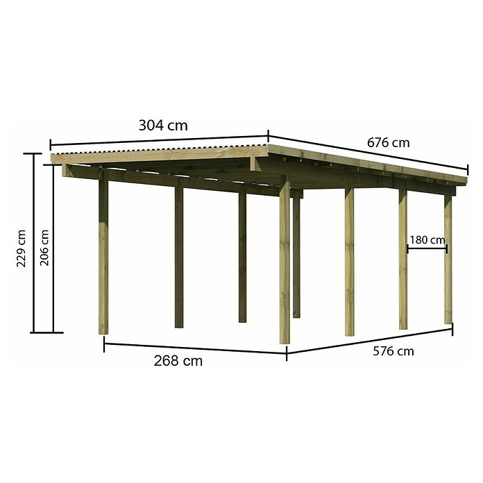 Karibu Carport Eco 2 (Außenmaß inkl. Dachüberstand (B x T): 3,04 x 6,76 m, Einzelcarport, Naturbelassen, Ohne Einfahrtsbogen) | BAUHAUS