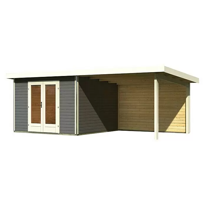Karibu Gartenhaus Radeburg 1Außenmaß inkl. Dachüberstand (B x T): 664 x 331,5 cm, Holz, Terragrau, Mit Seitendach und Rückwand