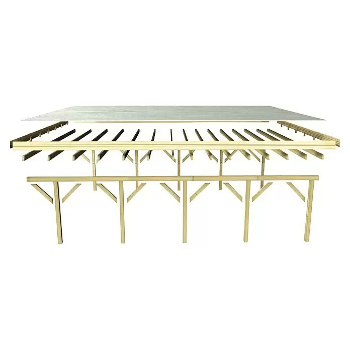 Karibu Carport Classic 3Außenmaß inkl. Dachüberstand (B x T): 3,18 x 8,6 m, Einzelcarport, Naturbelassen, Farbe Dach: Rot/ Grau, Mit 1 Einfahrtsbogen