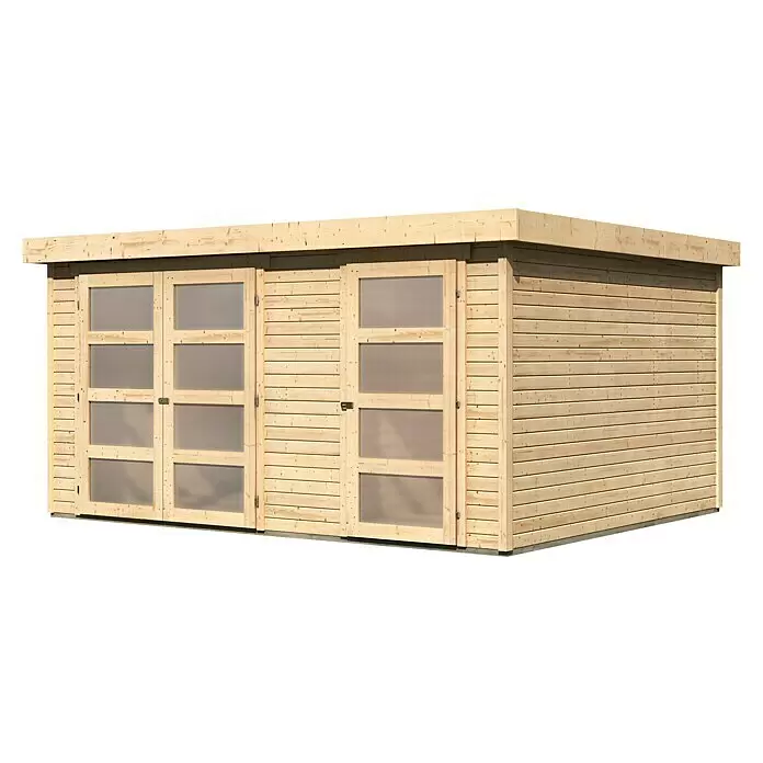 Karibu Gartenhaus Mühlentrup 3Außenmaß inkl. Dachüberstand (B x T): 428 x 351,5 cm, Holz, Natur