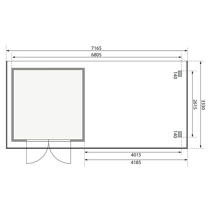 Karibu Gartenhaus (Außenmaß inkl. Dachüberstand (B x T): 716,5 x 333 cm, Holz, Natur, Mit Seitendach) | BAUHAUS