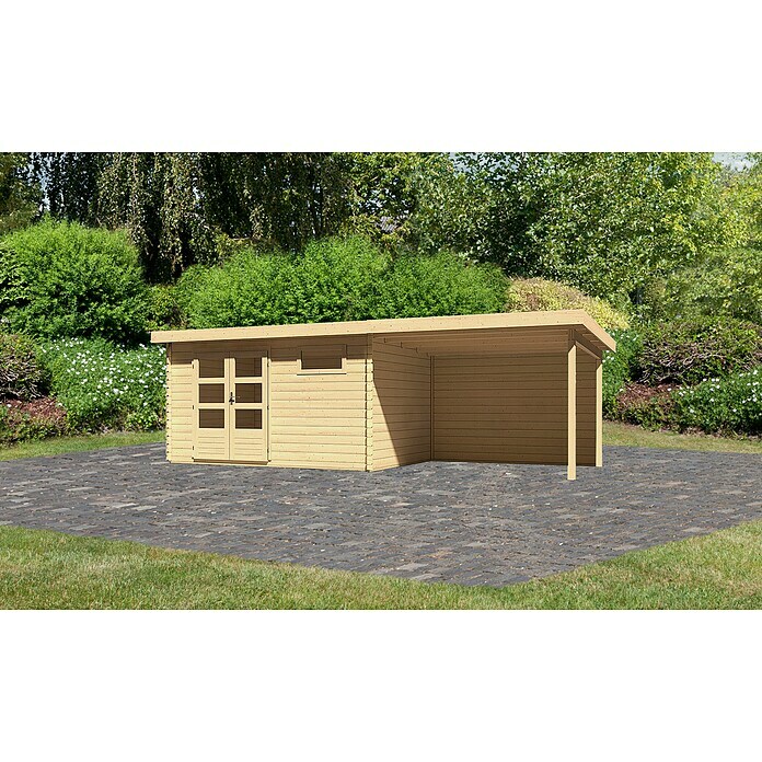 Karibu Gartenhaus Bastrup 8 (Außenmaß inkl. Dachüberstand (B x T): 704 x 333 cm, Holz, Natur, Mit Seitendach und Rückwand) | BAUHAUS