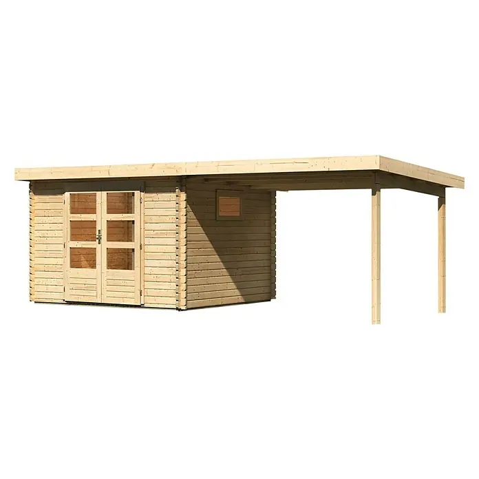 Karibu Gartenhaus Trittau 3 - Außenmaß inkl. Dachüberstand (B x T): 616,5 x 333 cm, Holz, Natur, Mit Seitendach - Das Holzhaus mit einer praktischen Überdachung, ideal für den Garten. Die Holzhütte bietet zusätzlichen Stauraum und Schutz vor Wettereinflüssen.