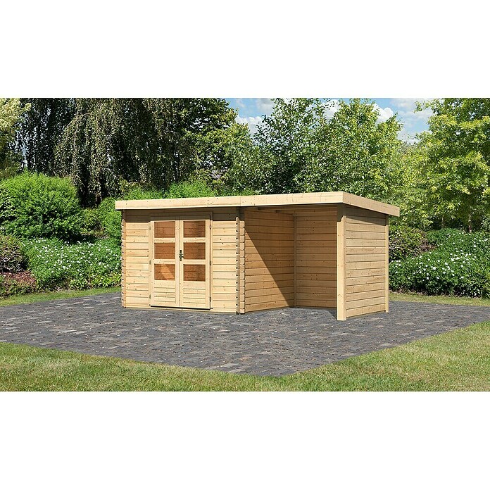 Karibu Gartenhaus Bastrup 3 (Außenmaß inkl. Dachüberstand (B x T): 514 x 273 cm, Holz, Natur, Mit Seitendach, Rück- und Seitenwand) | BAUHAUS