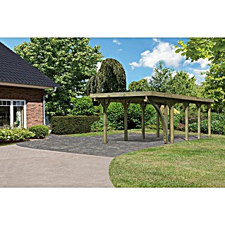 Karibu Carport Classic 3 (Außenmaß inkl. Dachüberstand (B x T): 3,18 x 8,6 m, Einzelcarport, Naturbelassen, Farbe Dach: Rot/ Grau, Mit 1 Einfahrtsbogen)