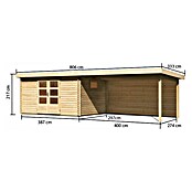 Karibu Gartenhaus (Außenmaß inkl. Dachüberstand (B x T): 806 x 333 cm, Holz, Natur, Mit Seitendach & Rückwand) | BAUHAUS