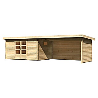 Karibu Gartenhaus (Außenmaß inkl. Dachüberstand (B x T): 806 x 333 cm, Holz, Natur, Mit Seitendach, Rück- & Seitenwand)