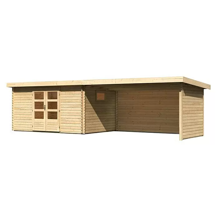 Karibu GartenhausAußenmaß inkl. Dachüberstand (B x T): 806 x 333 cm, Holz, Natur, Mit Seitendach, Rück- & Seitenwand
