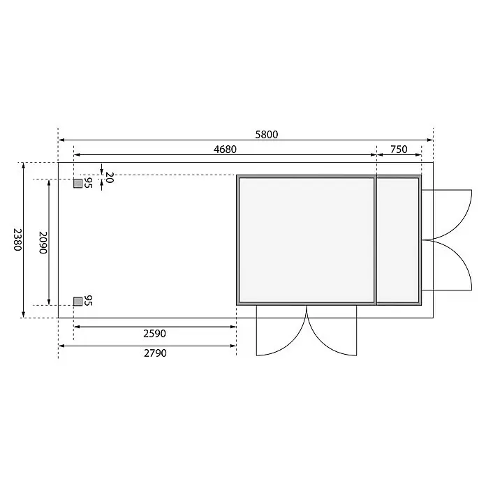 Karibu Gartenhaus Retola 2Außenmaß inkl. Dachüberstand (B x T): 580 x 238 cm, Holz, Natur