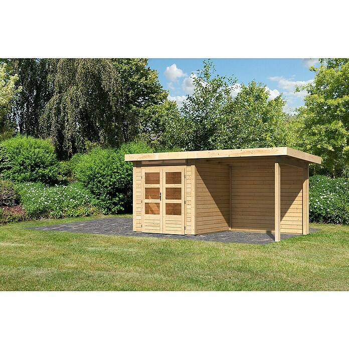 Karibu Gartenhaus Kandern 1 (Außenmaß inkl. Dachüberstand (B x T): 451,5 x 232 cm, Holz, Natur) | BAUHAUS