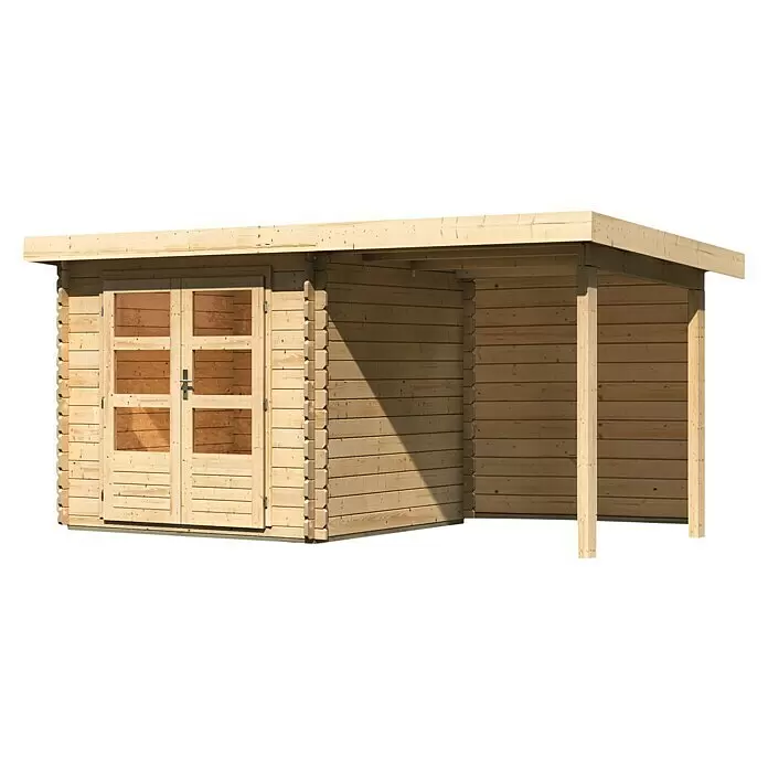 Karibu Gartenhaus Bastrup 2Außenmaß inkl. Dachüberstand (B x T): 454 x 273 cm, Holz, Natur, Mit Seitendach und Rückwand