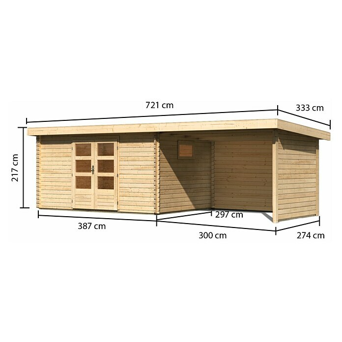 Karibu Gartenhaus (Außenmaß inkl. Dachüberstand (B x T): 706 x 333 cm, Holz, Natur, Mit Seitendach, Rück- & Seitenwand) | BAUHAUS