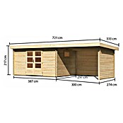 Karibu Gartenhaus (Außenmaß inkl. Dachüberstand (B x T): 706 x 333 cm, Holz, Natur, Mit Seitendach, Rück- & Seitenwand) | BAUHAUS