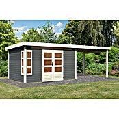 Karibu Gartenhaus Kastorf 7 (Außenmaß inkl. Dachüberstand (B x T): 702 x 273 cm, Holz, Terragrau, Mit Seitendach) | BAUHAUS