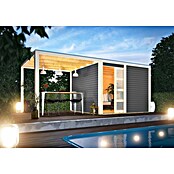 Karibu Gartenhaus Qubic 2 (Außenmaß inkl. Dachüberstand (B x T): 542,5 x 276 cm, Holz, Terragrau, Mit Seitendach) | BAUHAUS