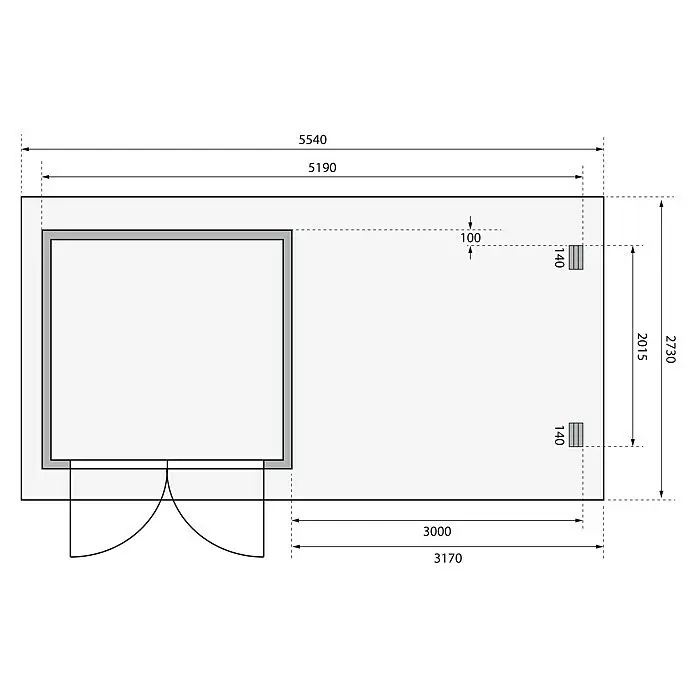 Karibu Gartenhaus Bastrup 2Außenmaß inkl. Dachüberstand (B x T): 554 x 273 cm, Holz, Natur, Mit Seitendach und Rückwand