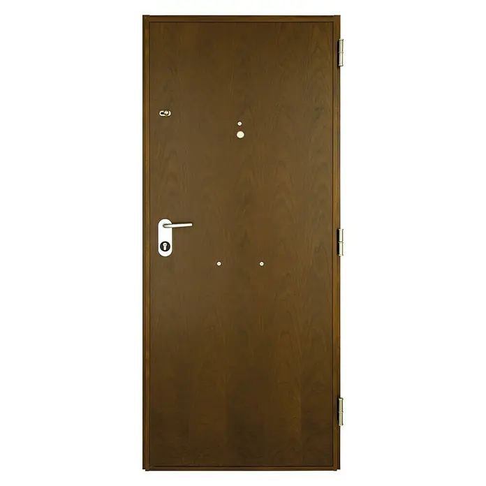 SegureStil Puerta de entrada exterior V500CC Serie V - 90 x 207 cm, Derecha, Nogal, Acorazada - Puerta de seguridad marrón con herrajes y mirilla. Una puerta robusta para mayor protección y seguridad en la casa o apartamento.