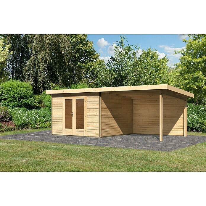 Karibu Gartenhaus Radeburg 1 (Außenmaß inkl. Dachüberstand (B x T): 664 x 331,5 cm, Holz, Natur, Mit Seitendach und Rückwand) | BAUHAUS