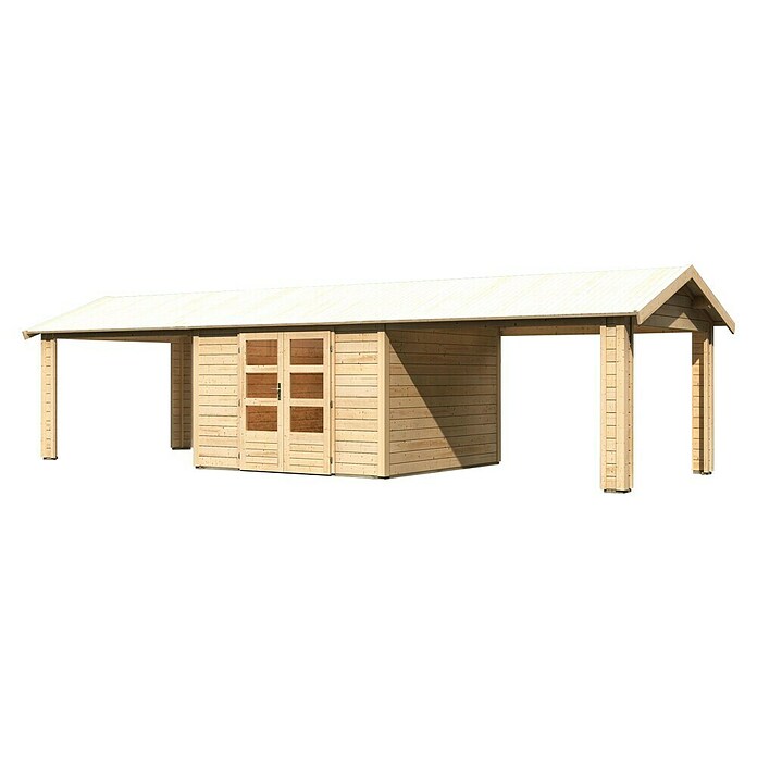 Karibu Gartenhaus Theres (Außenmaß inkl. Dachüberstand (B x T): 947 x 348 cm, Holz, Natur) | BAUHAUS