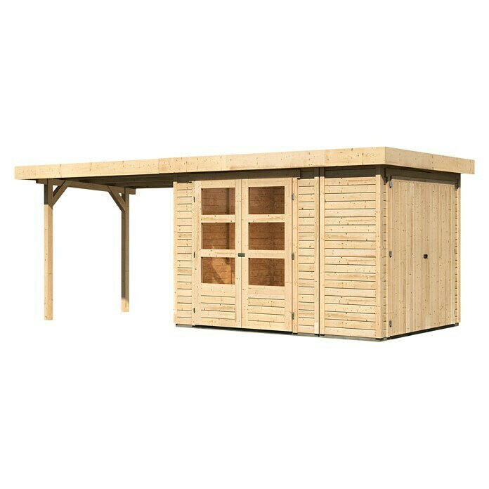 Karibu Gartenhaus Retola 2 (Außenmaß inkl. Dachüberstand (B x T): 580 x 238 cm, Holz, Natur)