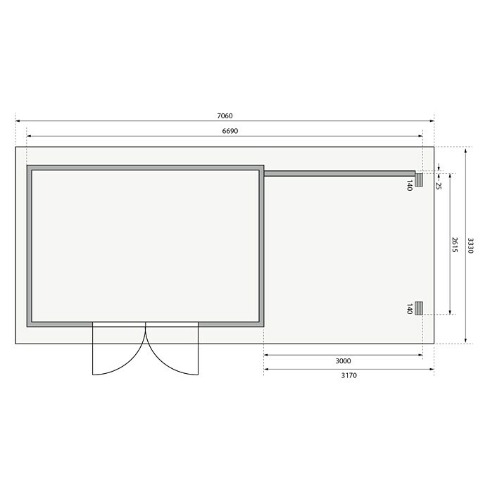 Karibu Gartenhaus (Außenmaß inkl. Dachüberstand (B x T): 706 x 333 cm, Holz, Natur, Mit Seitendach & Rückwand) | BAUHAUS