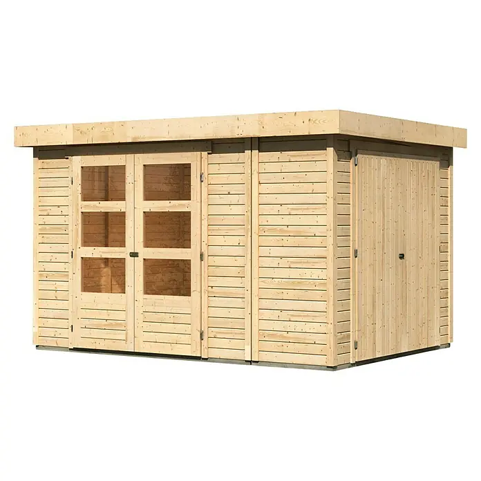 Karibu Gartenhaus Retola 4 - Außenmaß inkl. Dachüberstand (B x T): 342 x 262 cm, Holz, Natur - Gartenhaus aus Holz mit Doppeltür und Einzeltür, ideal für die Gartenaufbewahrung.