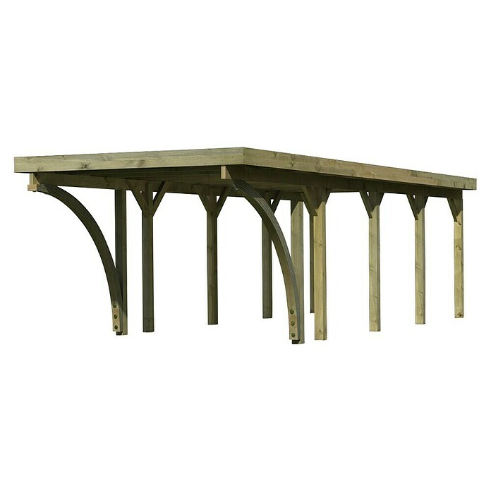 Karibu Carport Classic 3 (Außenmaß inkl. Dachüberstand (B x T): 3,18 x 8,6 m, Einzelcarport, Naturbelassen, Farbe Dach: Rot/ Grau, Mit 2 Einfahrtsbögen) | BAUHAUS