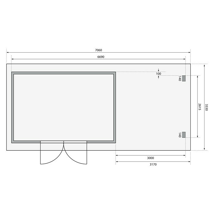 Karibu Gartenhaus (Außenmaß inkl. Dachüberstand (B x T): 706 x 333 cm, Holz, Natur, Mit Seitendach) | BAUHAUS