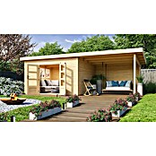 Karibu Gartenhaus Northeim 4 (Außenmaß inkl. Dachüberstand (B x T): 724 x 331,5 cm, Holz, Natur, Mit Seitendach und Rückwand) | BAUHAUS