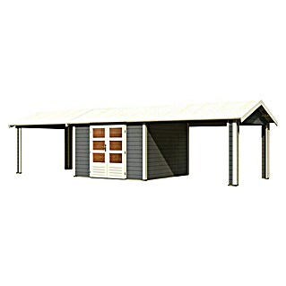 Karibu Gartenhaus Theres (Außenmaß inkl. Dachüberstand (B x T): 947 x 348 cm, Holz, Terragrau)