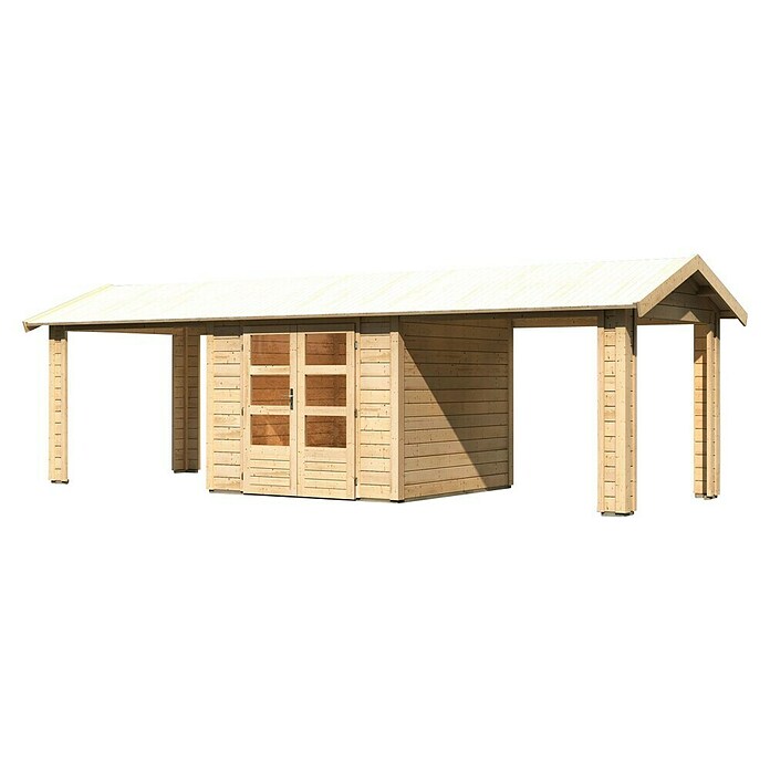 Karibu Gartenhaus Theres (Außenmaß inkl. Dachüberstand (B x T): 767 x 288 cm, Holz, Natur) | BAUHAUS