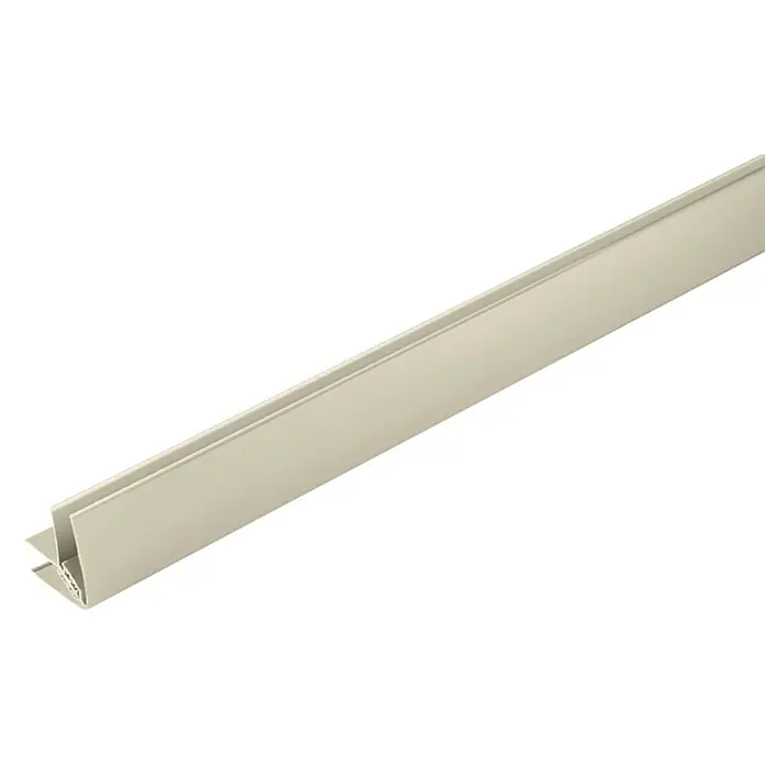 Grosfillex Perfil de esquina cotton - 2,6 m, Beige - Primer plano de un perfil de aluminio beige con sección transversal en forma de T, utilizado para construcción o fines estructurales.