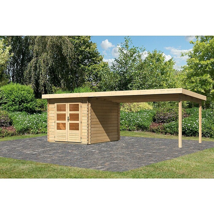 Karibu Gartenhaus Bastrup 4 (Außenmaß inkl. Dachüberstand (B x T): 654 x 333 cm, Holz, Natur, Mit Seitendach) | BAUHAUS