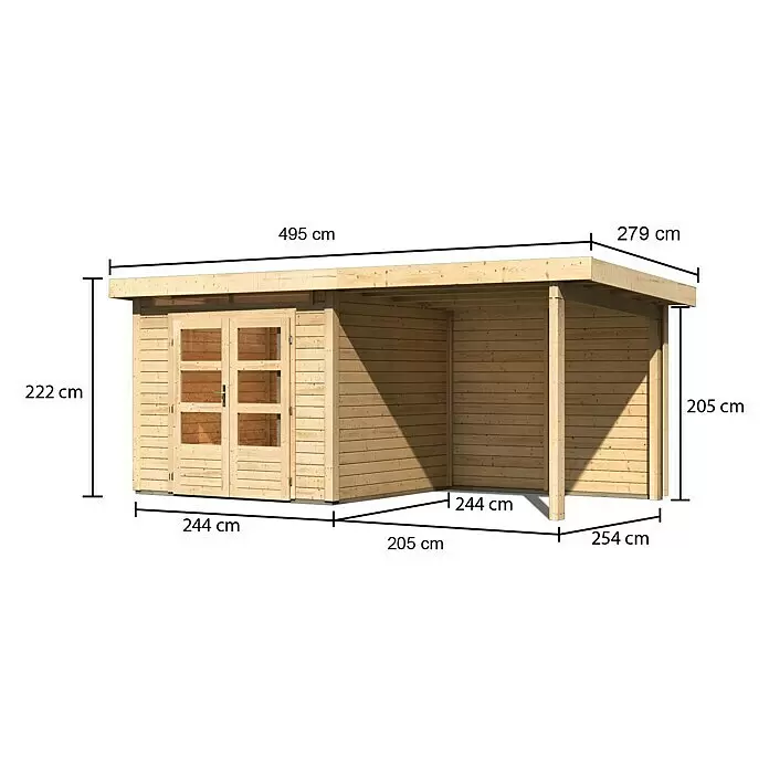 Karibu Gartenhaus Kandern 3Außenmaß inkl. Dachüberstand (B x T): 495 x 273 cm, Holz, Natur