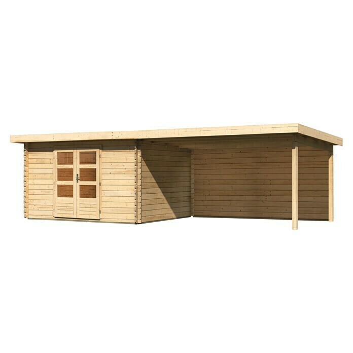 Karibu Gartenhaus Bastrup 7 (Außenmaß inkl. Dachüberstand (B x T): 774 x 333 cm, Holz, Natur, Mit Seitendach und Rückwand) | BAUHAUS