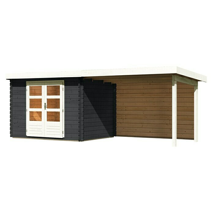 Karibu Gartenhaus Bastrup 3 (Außenmaß inkl. Dachüberstand (B x T): 614 x  273 cm, Holz, Anthrazit, Mit Seitendach) | BAUHAUS