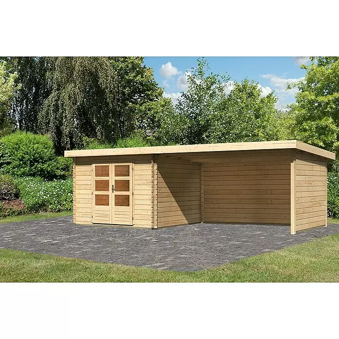 Karibu Gartenhaus Bastrup 5Außenmaß inkl. Dachüberstand (B x T): 714 x 333 cm, Holz, Natur, Mit Seitendach, Rück- und Seitenwand