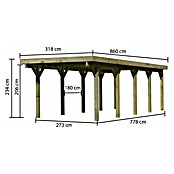 Karibu Carport Classic 3 (Außenmaß inkl. Dachüberstand (B x T): 3,18 x 8,6 m, Einzelcarport, Naturbelassen, Farbe Dach: Grau, Ohne Einfahrtsbogen) | BAUHAUS