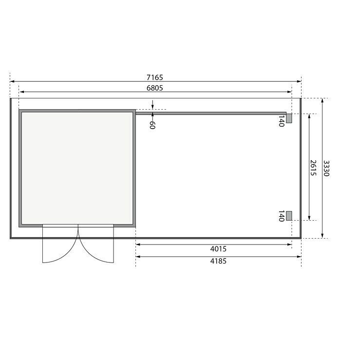 Karibu Gartenhaus (Außenmaß inkl. Dachüberstand (B x T): 716,5 x 333 cm, Holz, Natur, Mit Seitendach & Rückwand) | BAUHAUS