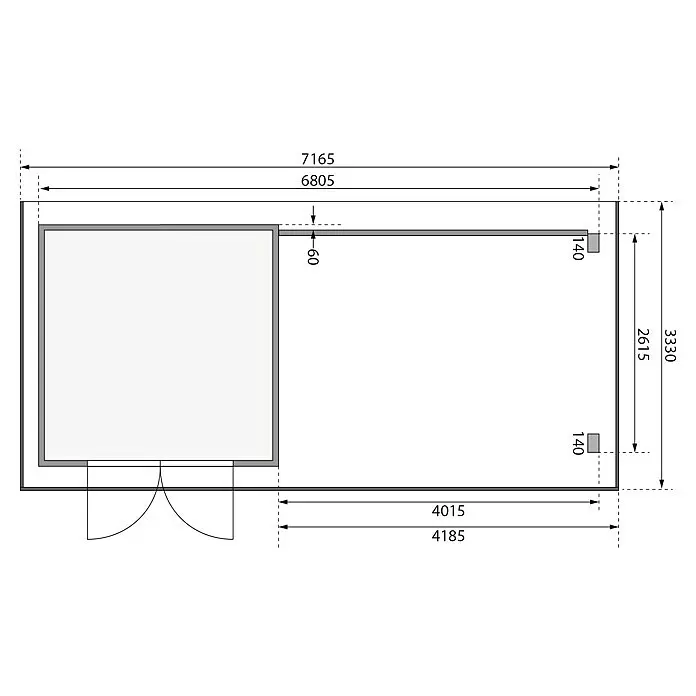 Karibu GartenhausAußenmaß inkl. Dachüberstand (B x T): 716,5 x 333 cm, Holz, Natur, Mit Seitendach & Rückwand