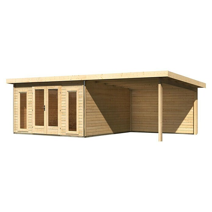 Karibu Gartenhaus Radeburg 3 (Außenmaß inkl. Dachüberstand (B x T): 724 x 393 cm, Holz, Natur, Mit Seitendach und Rückwand) | BAUHAUS