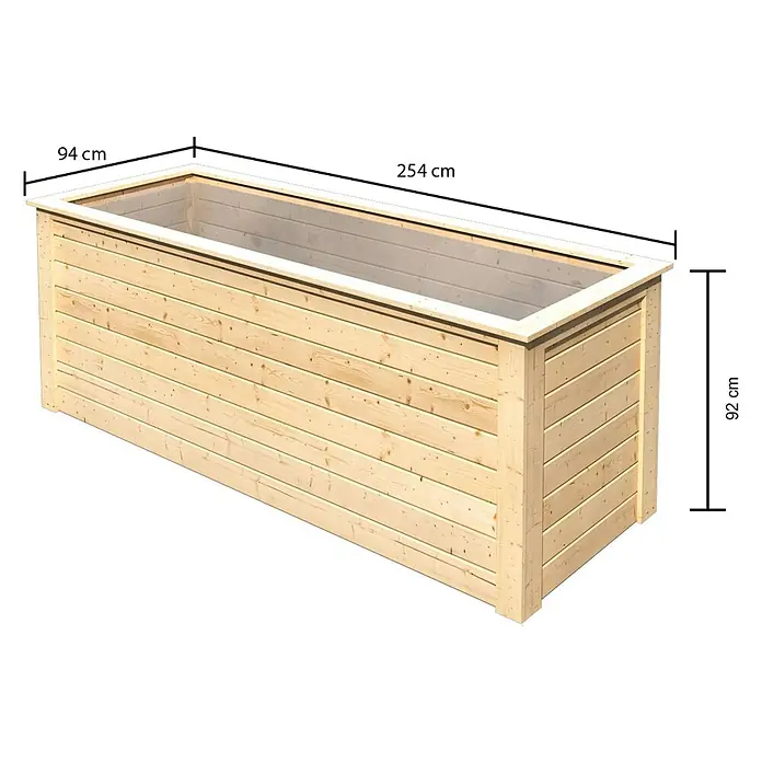Karibu Hochbeet 28 mm 2 - 88 x 244 x 92 cm, Holz, Natur - Ein großer hölzerner Pflanzkasten mit den Maßen 254 cm Länge, 94 cm Breite und 92 cm Höhe für den Garten oder die Terrasse.