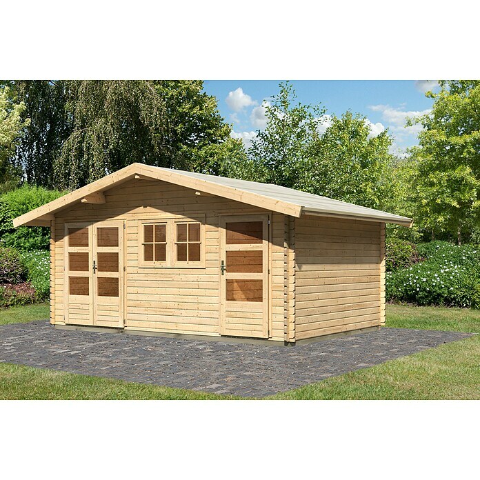 Karibu Gartenhaus Lagor (Außenmaß inkl. Dachüberstand (B x T): 526 x 390 cm, Holz, Natur) | BAUHAUS