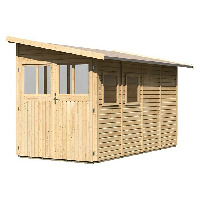0 inkl. Gartenhaus Dachüberstand (Außenmaß x Natur) Radur 406 x (B BAUHAUS cm, Karibu T): 312 Holz, |