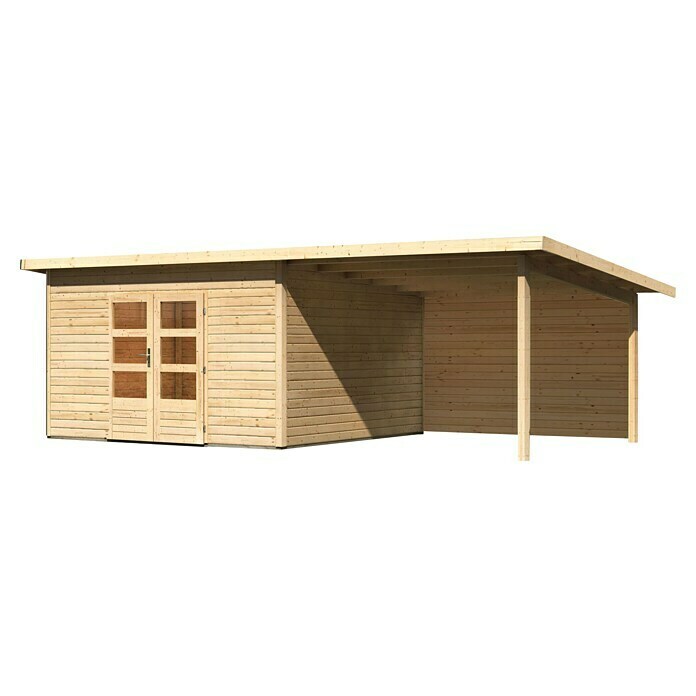 Karibu Gartenhaus Northeim 5 (Außenmaß inkl. Dachüberstand (B x T): 724 x 393 cm, Holz, Natur, Mit Seitendach und Rückwand)