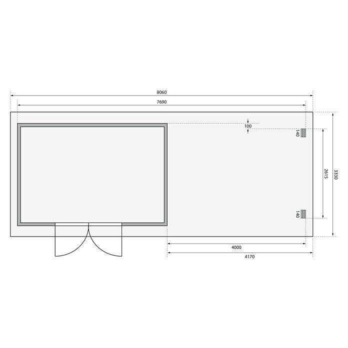 Karibu Gartenhaus (Außenmaß inkl. Dachüberstand (B x T): 806 x 333 cm, Holz, Natur, Mit Seitendach) | BAUHAUS