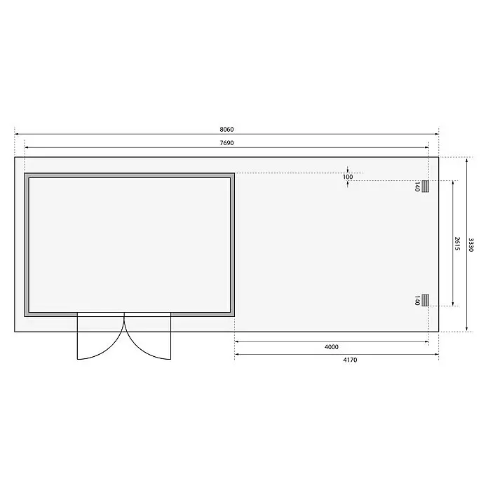 Karibu GartenhausAußenmaß inkl. Dachüberstand (B x T): 806 x 333 cm, Holz, Natur, Mit Seitendach, Rück- & Seitenwand