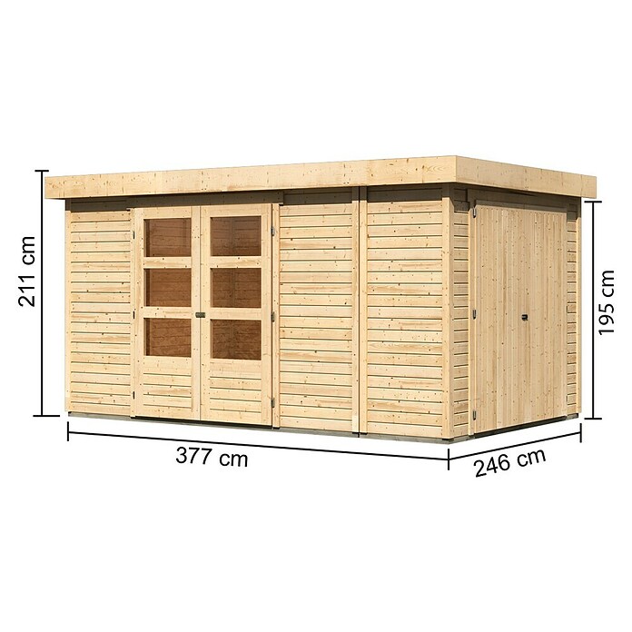 Karibu Gartenhaus Retola 6 (Außenmaß inkl. Dachüberstand (B x T): 404 x 262 cm, Holz, Natur) | BAUHAUS